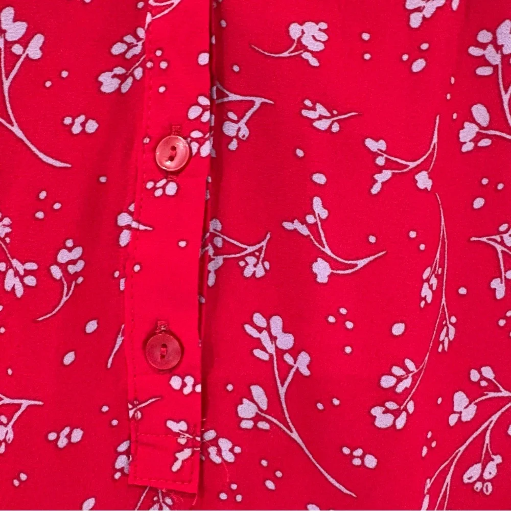 The Pioneer Woman Micro Ruffle Tiered Tunic S P2P 18-19” red w/blue floral boho - Picture 7 of 13